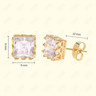 GNS - Gold Cubic Zirconia Square Plain Stud Earring CUSD08G
