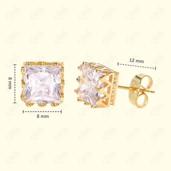 GNS - Gold Cubic Zirconia Square Plain Stud Earring CUSD08G