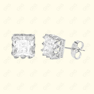 GNS - Silver Cubic Zirconia Square Plain Stud Earring CUSD08S