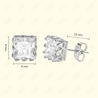 GNS - Silver Cubic Zirconia Square Plain Stud Earring CUSD08S