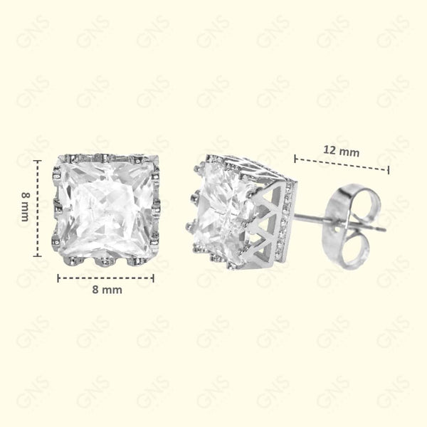 GNS - Silver Cubic Zirconia Square Plain Stud Earring CUSD08S
