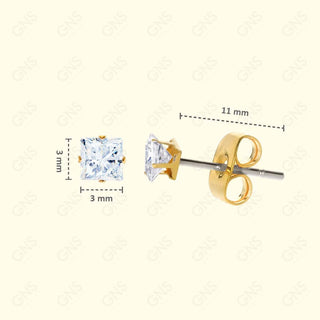 GNS - Gold Cubic Zirconia Square Plain Stud Earring CUSP03G
