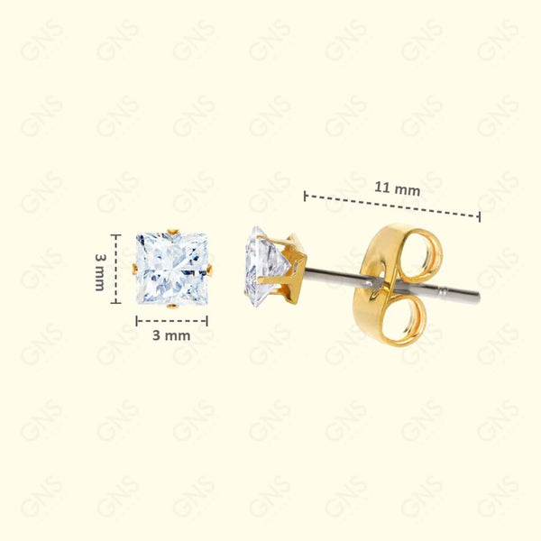GNS - Gold Cubic Zirconia Square Plain Stud Earring CUSP03G