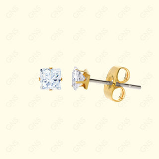 GNS - Gold Cubic Zirconia Square Plain Stud Earring CUSP03G