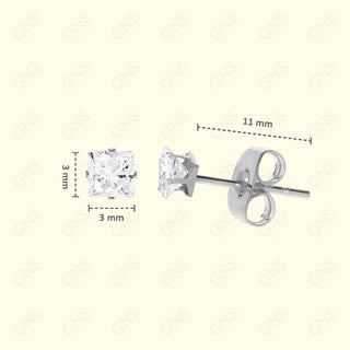 GNS - Silver Cubic Zirconia Square Plain Stud Earring CUSP03S