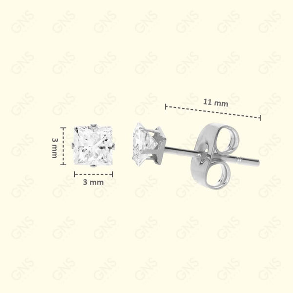GNS - Silver Cubic Zirconia Square Plain Stud Earring CUSP03S