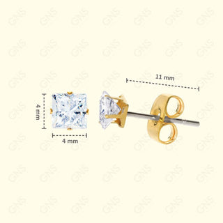 GNS - Gold Cubic Zirconia Square Plain Stud Earring CUSP04G