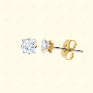 GNS - Gold Cubic Zirconia Square Plain Stud Earring CUSP04G