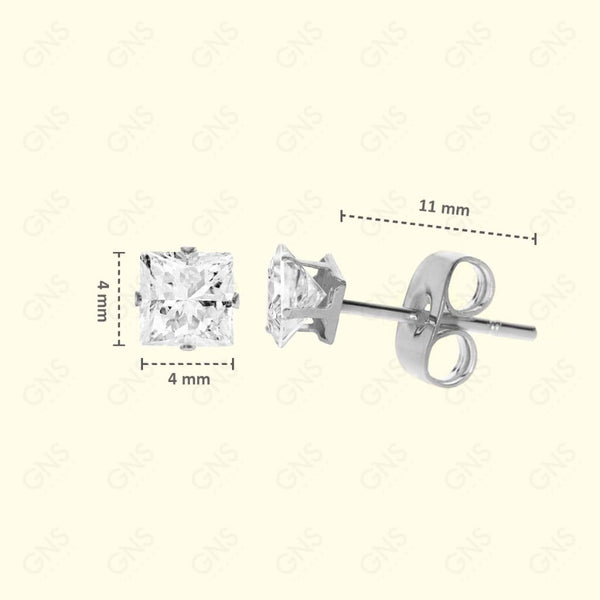 GNS - Silver Cubic Zirconia Square Plain Stud Earring CUSP04S
