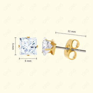 GNS - Gold Cubic Zirconia Square Plain Stud Earring CUSP05G