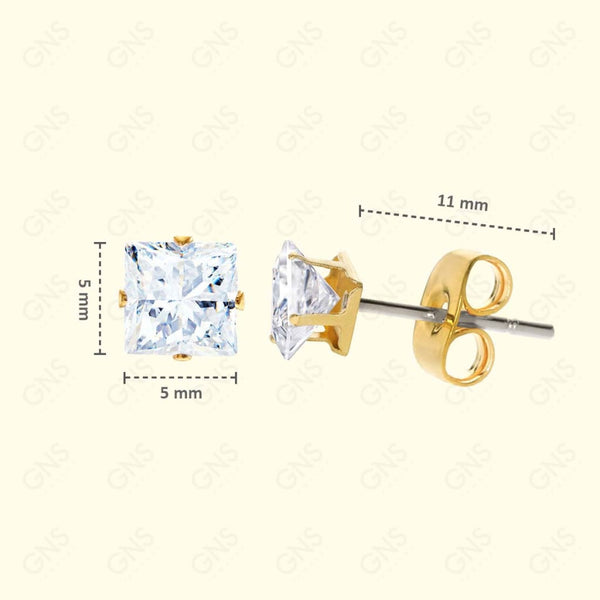 GNS - Gold Cubic Zirconia Square Plain Stud Earring CUSP05G