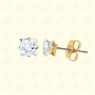 GNS - Gold Cubic Zirconia Square Plain Stud Earring CUSP05G