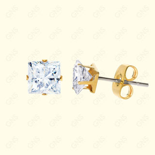GNS - Gold Cubic Zirconia Square Plain Stud Earring CUSP06G