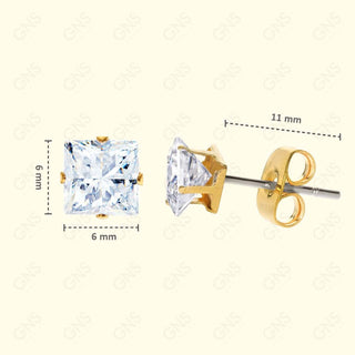 GNS - Gold Cubic Zirconia Square Plain Stud Earring CUSP06G