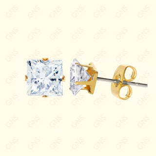 GNS - Gold Cubic Zirconia Square Plain Stud Earring CUSP07G
