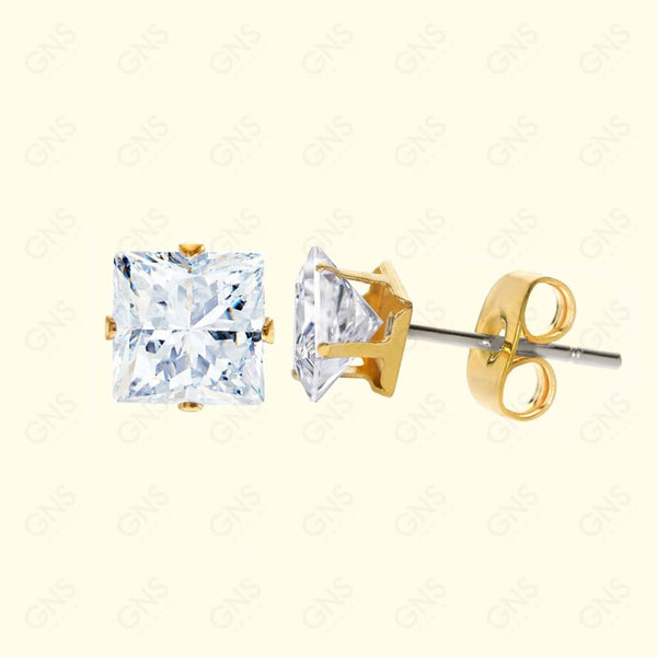 GNS - Gold Cubic Zirconia Square Plain Stud Earring CUSP07G
