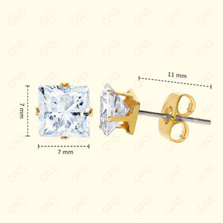 GNS - Gold Cubic Zirconia Square Plain Stud Earring CUSP07G