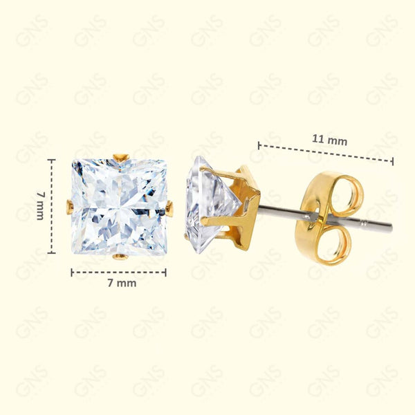 GNS - Gold Cubic Zirconia Square Plain Stud Earring CUSP07G