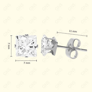 GNS - Silver Cubic Zirconia Square Plain Stud Earring CUSP07S