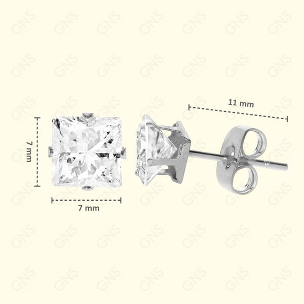 GNS - Silver Cubic Zirconia Square Plain Stud Earring CUSP07S