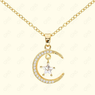 GNS - Gold Moon Star Necklace (CZN069G)