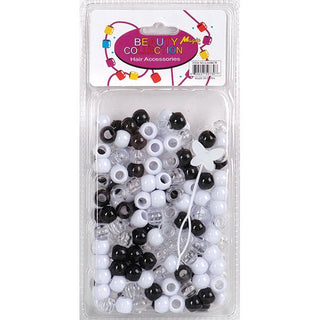 BEAUTY COLLECTION - Small Round Hair Bead 200PCs BLA/CRY/WHITE
