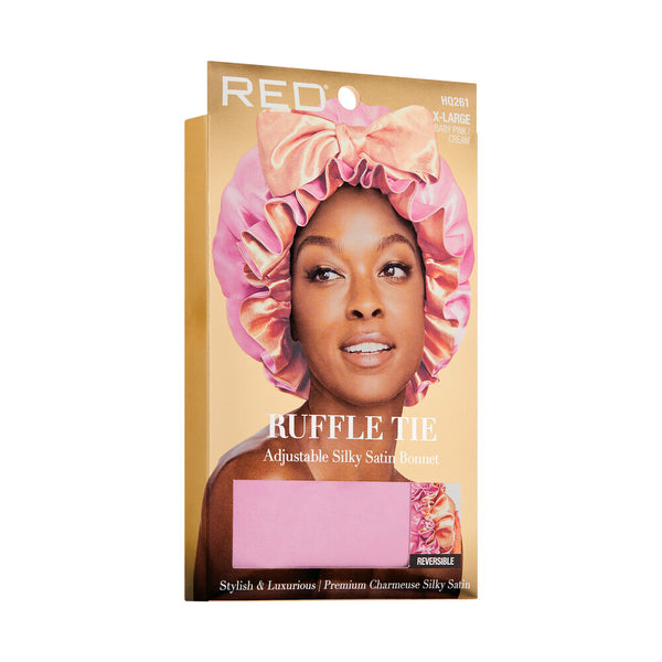 KISS - RED RUFFLE TIE BONNET XL BABY PINK