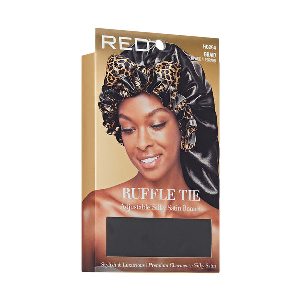 KISS - RED RUFFLE TIE BONNET BRAID BLACK