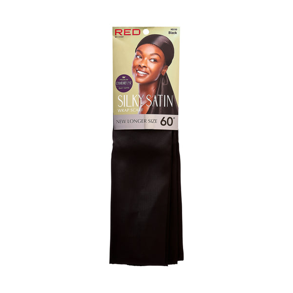 KISS - RED WOVEN SILKY SATIN WRAP SCARF BLACK