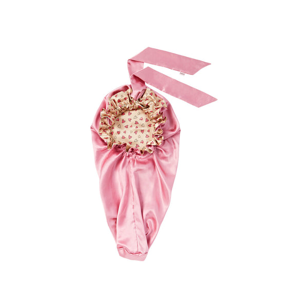 KISS - RED RUFFLE TIE BONNET BRAID HEARTS
