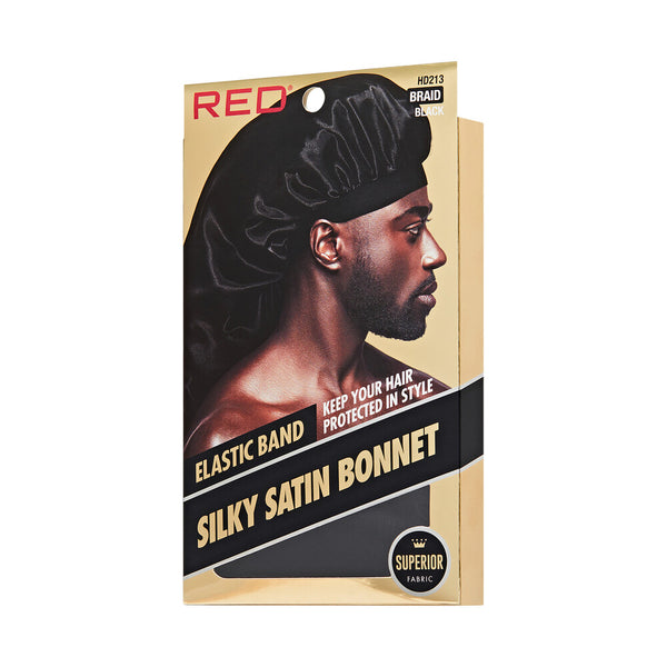 KISS - RED SATIN ELASTIC BONNET BRAID BLACK