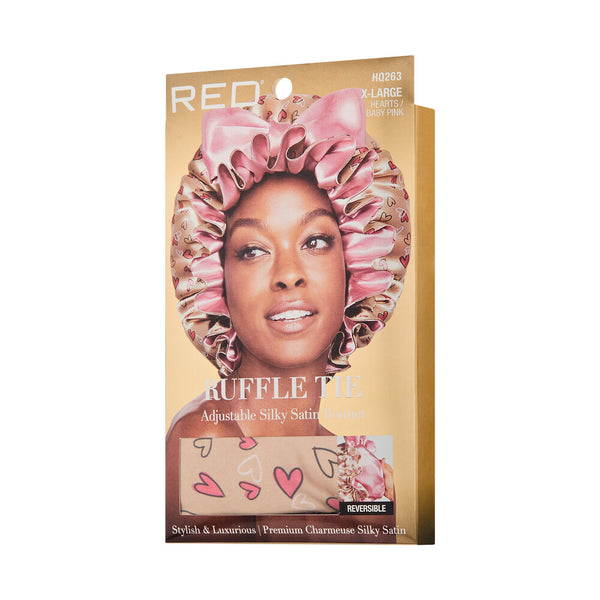 KISS - RED RUFFLE TIE BONNET XL HEARTS