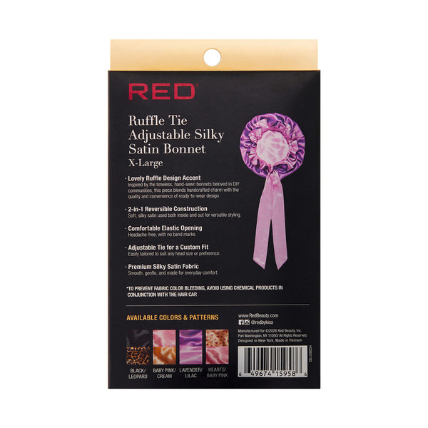 KISS - RED RUFFLE TIE BONNET XL BABY PINK