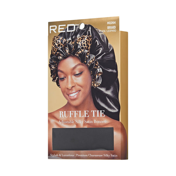 KISS - RED RUFFLE TIE BONNET BRAID BLACK