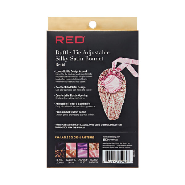 KISS - RED RUFFLE TIE BONNET BRAID HEARTS