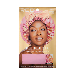 KISS - RED RUFFLE TIE BONNET XL BABY PINK