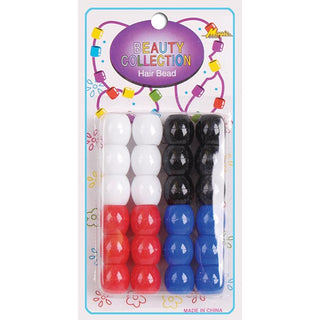 BEAUTY COLLECTION - Plastic Hair Bead 24PCs BK/WH/RED/BLU