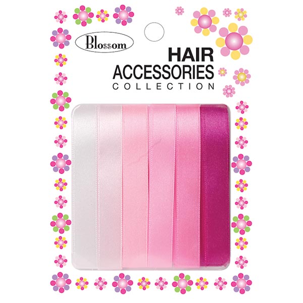 BLOSSOM - Hair Ribbons 6-Line PINK Assorted 8mm