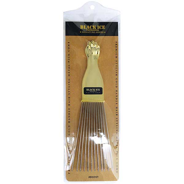 BLACK ICE - Professional Gold Handle Metal PIk Comb Long Trapezoid