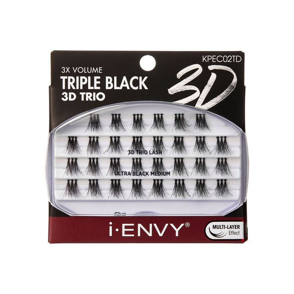 KISS - IEK 3D TRIO TRIPLE BLACK INDIVIDUAL EYELASHES - MEDIUM