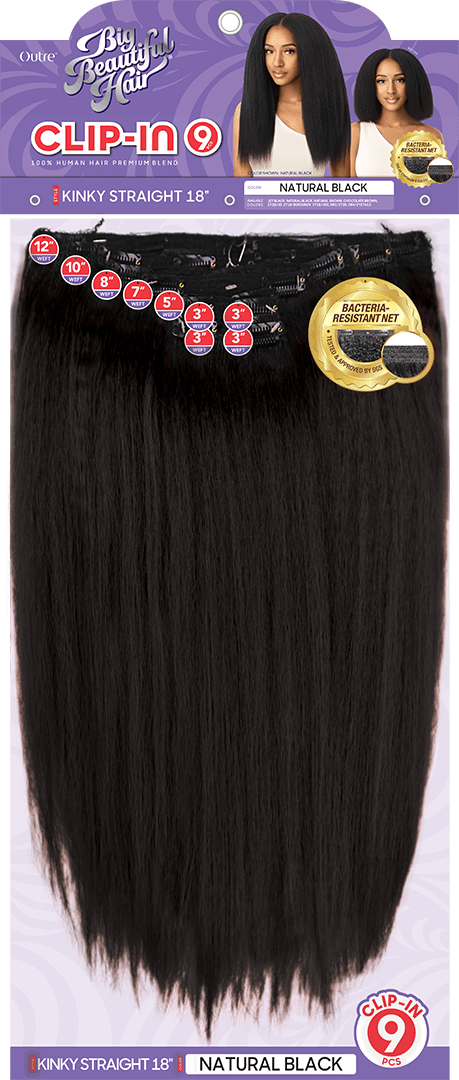 OUTRE - BIG BEAUTIFUL HAIR CLIP-IN- 9PCS - KINKY STRAIGHT 18