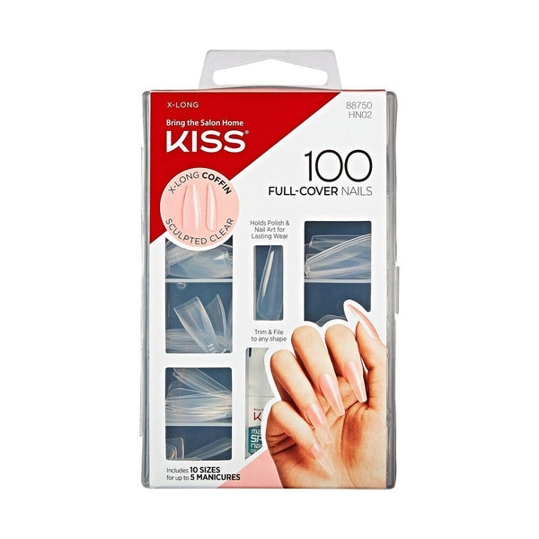 KISS 100 Full-Cover Nails - X-LONG COFFIN - Sculpted Clear - 88750 - HN02