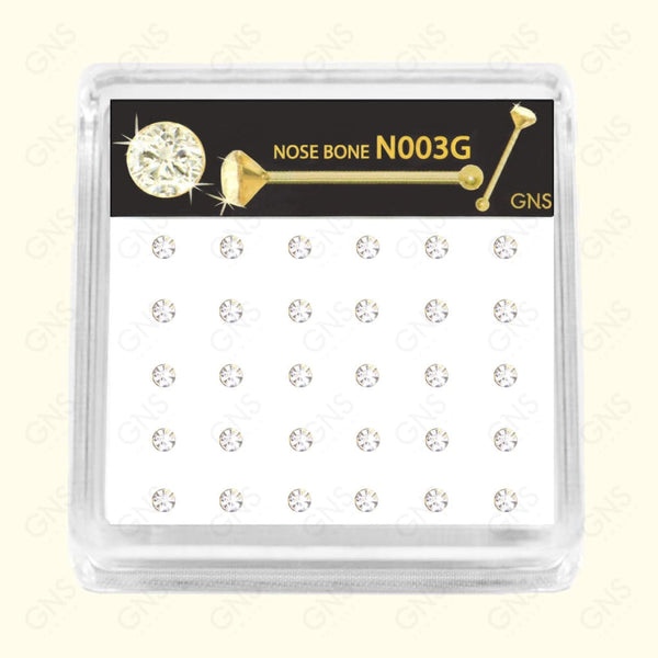 GNS - GOLD STRAIGHT NOSE RING BALL TIP STONE 1PC (N003G)