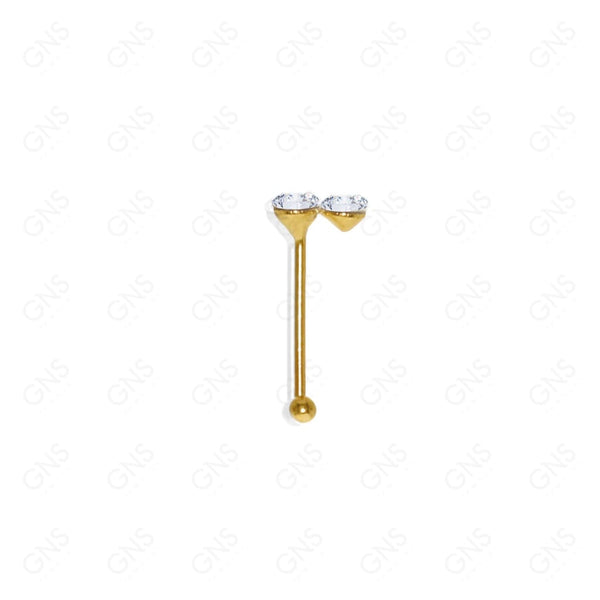 GNS - GOLD STRAIGHT NOSE RING BALL TIP 2-STONE 1PC (N004G)