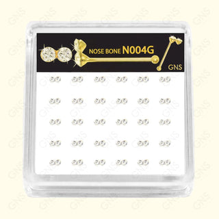 GNS - GOLD STRAIGHT NOSE RING BALL TIP 2-STONE 1PC (N004G)