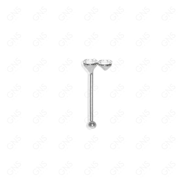 GNS - SILVER STRAIGHT NOSE RING BALL TIP 2-STONE 1PC (N004S)