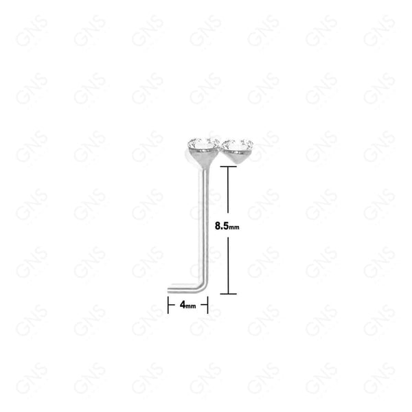 GNS - SILVER NOSE RING L-TIP 2-STONE 1PC (N014S)