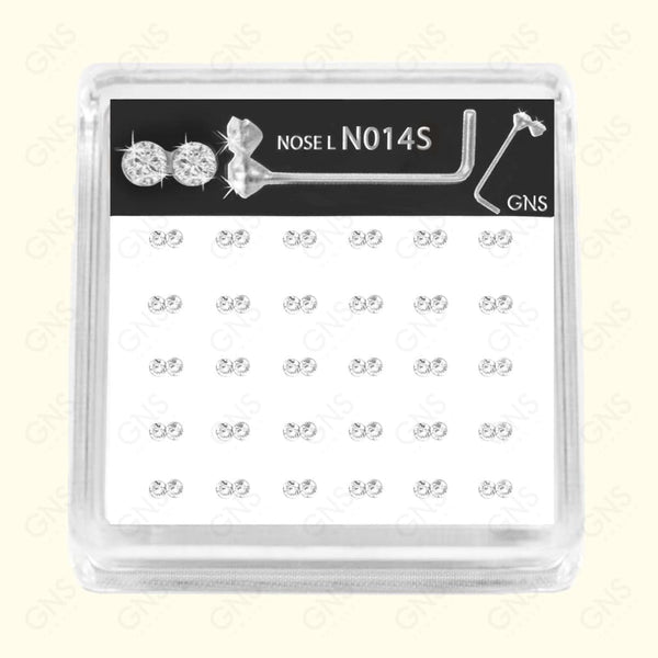 GNS - SILVER NOSE RING L-TIP 2-STONE 1PC (N014S)