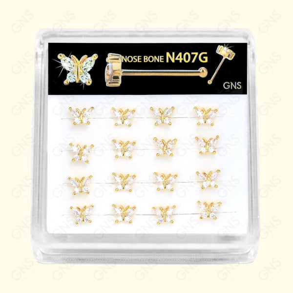 GNS - GOLD BUTTERFLY NOSE RING BALL TIP 1PC (N407G)