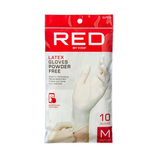 KISS - RED POWDER-FREE LATEX GLOVES MEDIUM 10CT